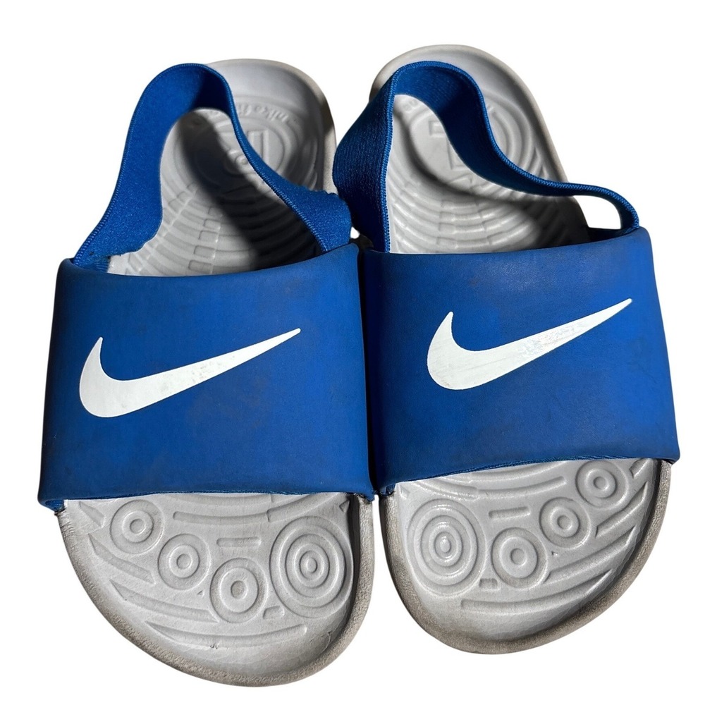 Nike Kawa Slide Toddler Boys Blue White Sandals Elastic Heel Strap Size 7C